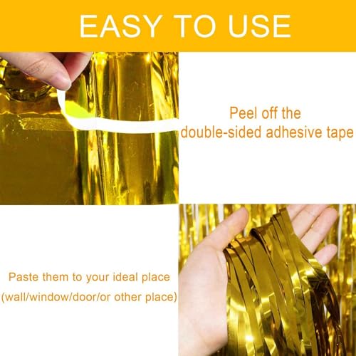 4 Pack Gold Foil Fringe Curtain Backdrop, 3.28Ft x 8.2Ft Metallic Tinsel Foil Fringe Streamer Curtains for Photo Booth Props, Birthday, Wedding, New Year’s, Christmas Decoration Party Supplies New - color: 4 Pack Gold