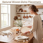 12 Pcs Round Boho Placemats 12 Inch Woven Wicker Placemat Boho Wall Basket Decor Macrame Table Mats Farmhouse Style Wall Hanging Decor for Dining Table Settings Kitchen Wedding Summer Decors