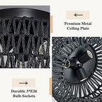 Rattan Light Fixtures Ceiling Mount, 3-Lights Boho Flush Mount Ceiling Light, Hand-Woven Cage Shade Lamp Lighting, Rustic Rattan Chandelier for Hallway Bedroom Kitchen Farmhouse Foyer Entryway (Black) - color: Black, size: Small