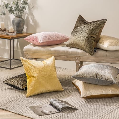 Phantoscope Pack of 2 Sparkling Velvet Decorative Throw Pillow Covers Soft Gold Glitter Square Cushion Cover Pillowcase for Couch Bed and Chair, Dark Brown, 12 x 20 inches, 30 x 50 cm - color: Dark Brown and Gold, size: 20" x 12" (Pack of 2)