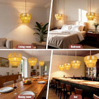 Hanging Light Ceiling Lamp Pendant Lights Rattan Hanging Lamp with Plug in Cord for Living Room Bedroom Kitchen Indoor Hanging Lamp Plug in Woven Lampshade - size: 12.5 Inch-Lantern Shade