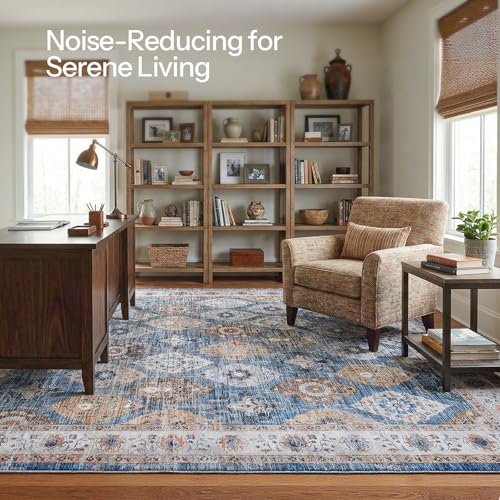 HOOBRO Washable Rug 8 x 10 Area Rugs for Living Room, Non-Slip Stain Resistant Rug, Low Pile Soft Rug Indoor Large Carpets Pet Friendly Mat, for Bedroom Kitchen Dining Room, Light Blue BU05AR01 - color: Light Blue, size: 8' x 10' (Rectangular)