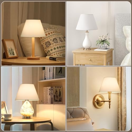 Small Lamp Shades Set of 2, 5.5" Top x 10" Bottom x 6.6" High, Small White Lamp Shades for Table Lamps, Fabric Lampshade Replacement for Bedside Lamp, Wall Sconces, Spider, Clip on Adapters Included - color: White
