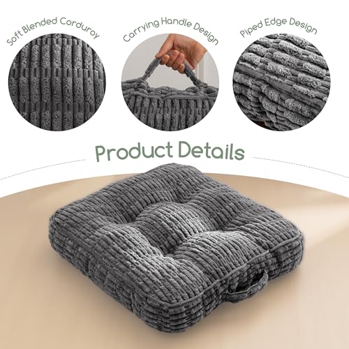 HIGOGOGO Floor Pillow Cushion for Adults, Meditation Cushion Pillow, Blended Corduroy Cover, Large Square Floor Sitting for Tatami Living Room or Yoga, 2Pack, Dark Grey - color: Square Dark Grey, size: 4" Thick(Pack of 2)