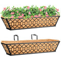 Riare 2 Pack 23 Inch Window Boxes Planters with Coco Liner, Metal Deck Railing Planter Boxes, Balcony Planters Railing Hanging, Horse Trough Window Flower Planter Boxes for Outdoor Porch Fence Patio - size: 23Inch