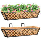 Riare 2 Pack 23 Inch Window Boxes Planters with Coco Liner, Metal Deck Railing Planter Boxes, Balcony Planters Railing Hanging, Horse Trough Window Flower Planter Boxes for Outdoor Porch Fence Patio - size: 23Inch