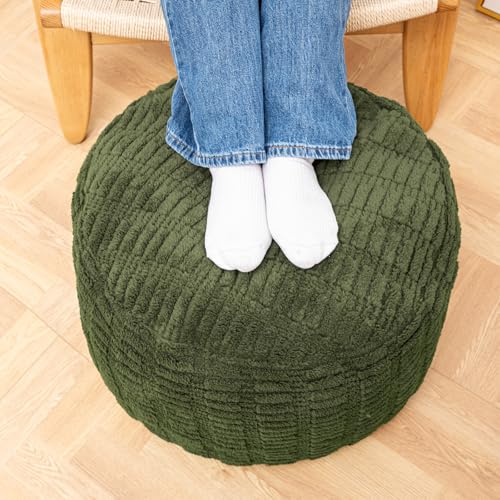 Poofieotto Handmade Unstuffed Ottoman Pouf Cover – Versatile Storage Footstool & Floor Pouf for Living Room, Bedroom, or Wedding Decor | 20" Diameter x 14" Height | Filler Not Included (Green) - color: Green