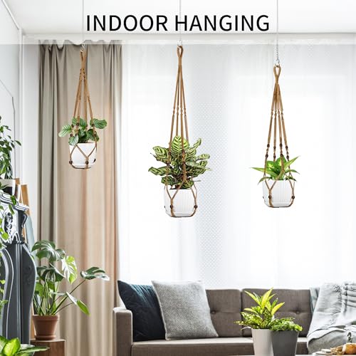 Macrame Plant Hanger - Fits 4-15 Inch Pots, 43"/35"/29" Different Sizes Set, Hanging Planter Holder for Indoor Outdoor, Cotton Rope Boho Home Decor, Brown - color: Brown, size: 43+35+29in