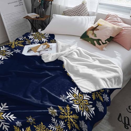 Gold White Snowflakes Christmas Throw Blankets, Winter Xmas Holiday Soft Fleece Blanket Decorative for Home Sofa Couch Chair Living Bedroom,40x50 Inches, Navy Blue - color: Christmas-hzf05874, size: 40x50 Inch