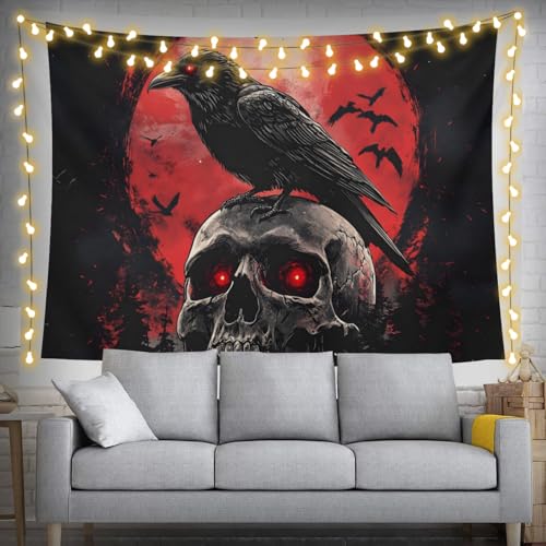 ZKPeFeH Crow blood moon skull Tapestry Crow Tapestry Raven Tapestry Halloween Tapestry Gothic Tapestries Full Moon Tapestry 24x42Inch - color: Crow blood moon skull 0, size: 24x42Inch