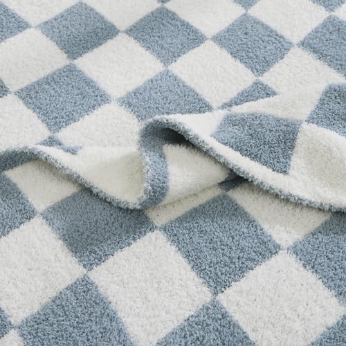 WRENSONGE Checkered Throw Blanket, Grey Blue Soft Cozy Fluffy Warm Hand Made Throw Blankets for Couch, Sofa, Chair, Bed, Camping, Picnic, Travel Lightweight Bed Blanket - 50"*60" - color: Arctic Blue, size: Throw (50"x 60")