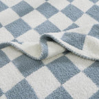 WRENSONGE Checkered Throw Blanket, Grey Blue Soft Cozy Fluffy Warm Hand Made Throw Blankets for Couch, Sofa, Chair, Bed, Camping, Picnic, Travel Lightweight Bed Blanket - 50"*60" - color: Arctic Blue, size: Throw (50"x 60")