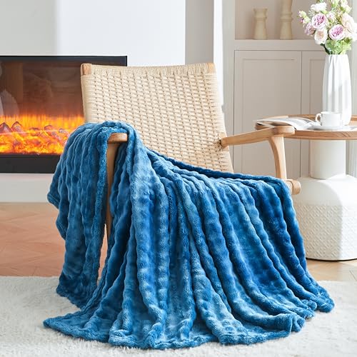 3D Bubble Plush Blanket Textured Fleece Throw Soft Warm Cozy Blanket Couch Bed Throw Blue 50x60 Inches - color: Nautical Blue, size: Throw(50"x60"）