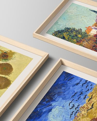 HesenDot Van Gogh Framed Wall Art Set of 3, 12x16 Inch Canvas Prints, Wheatfield, Sunflowers, Landscape Paintings, Vintage Artwork Posters Home Decoration for Living Room Bedroom Gallery Office - color: Framed Van Gogh Landscape Set, size: 16"L x 12"W