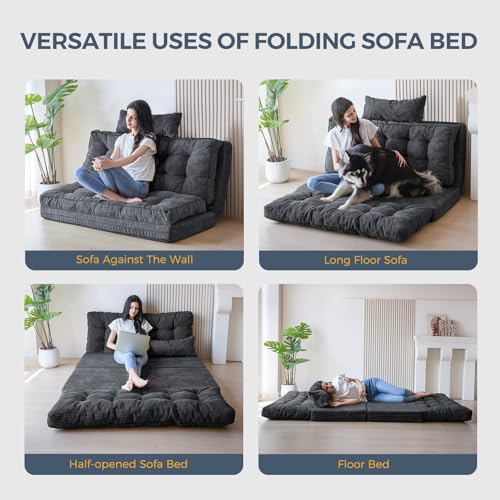 MAXYOYO Folding Sofa Bed, Tufted Bean Bag Bed with Pillows Floor Couch for Adults, Extra Thick and Long Floor Sofa, Twin Couch Bed for Bedroom Living Room, Dark Grey, 39x91 Inch - color: Dark Grey, size: Tufted Twin