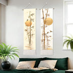 seewan 2 Pack Long Vertical Wall Tapestry, Boho Nature Landscape & Floral Aesthetic Wall Hanging for Bedroom Living Room Home Decor, Long Narrow Art Tapestry with Sunrise Mountain Botanical Designs, 13" × 51" (Bamboo Rustic Motif, 13"Wx51"H, Unframed) - c