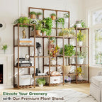 EnHomee Tall Plant Stand, 14 Tiers Indoor Plant Stand for Multiple Plants Pot, Wood Plants Shelves for Living Room, Patio, Balcony, Yard, Garden, 11.8''D×56''W×63''H