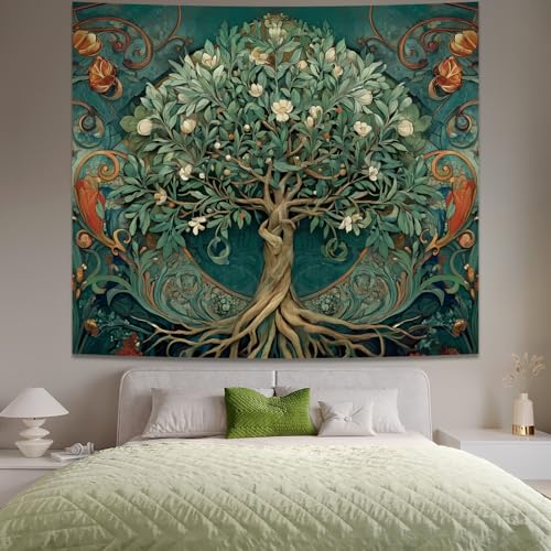 Tichgeim Tree of Life Vintage Tapestry for Bedroom Aesthetic, Green Nature Hippie Wall Hanging Tapestries, Boho Plant Floral Decor Backdrop for Living Room Dorm 51'' x 60'' - color: Tree of Life Tpestry, size: 60"L x 51"W