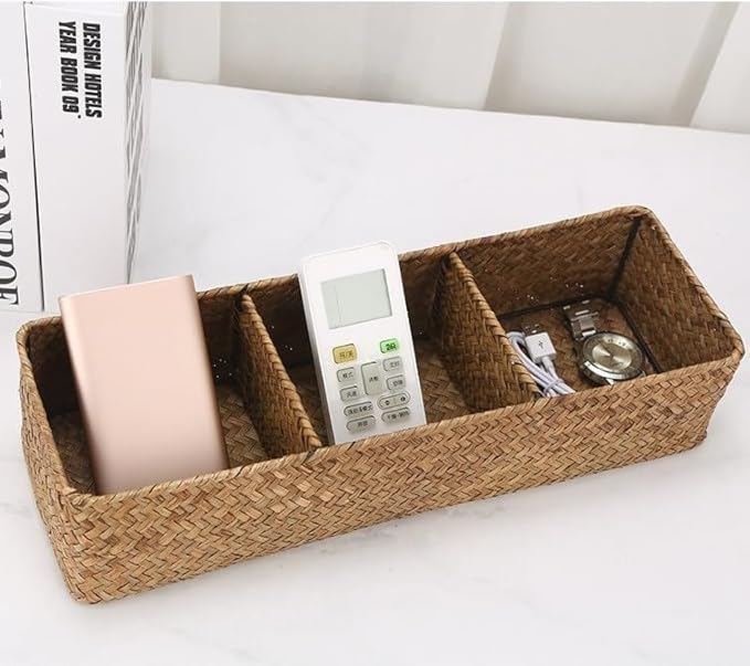 Toilet Basket Tank Topper, Seagrass Wicker Bathroom Storage Basket (14.6" x 4.7" x 3.1")