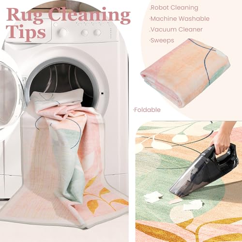 MUJOO Washable 2x6 Runner Rugs for Kitchen Hallway Bedside Bathroom Laundry Room Bedroom Floor,Boho Long Area Rug Non Slip Carpet Throw Rug Mid Century Modern Abstract Botanical Geometric Pink - color: Pink（modern）, size: 2' x 6' (Rectangular)