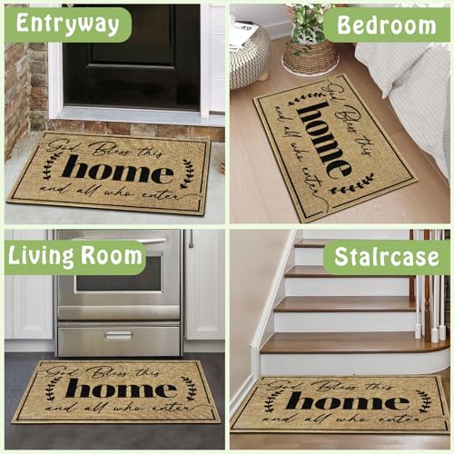Door Mat Home Mats for Front Door Indoor Outdoor Entrance Welcome Mats with Non-Slip Backing God Bless Mat for Family Housewarming Gifts Durable Porch Hallway Floor Rugs Home Decoration 16.9"x29.9" - color: God Bless This Home