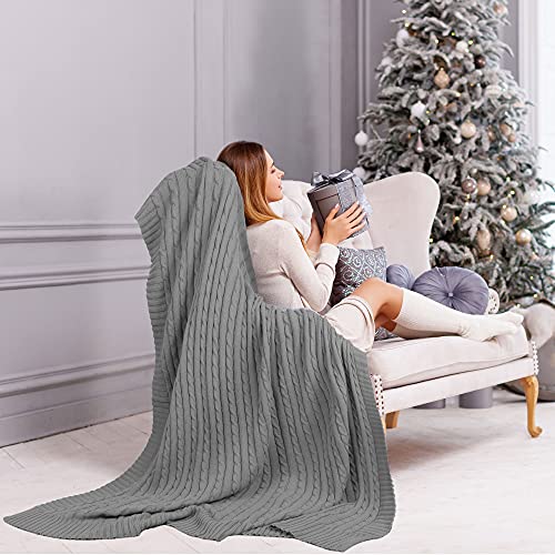 uxcell Cotton Cable Knit Throw Blanket Soft Throw Couch Covers Decors Knitted Blankets for Sofa Bed, Grey Throw(47" x 70") - color: Grey, size: Throw (47" *78")