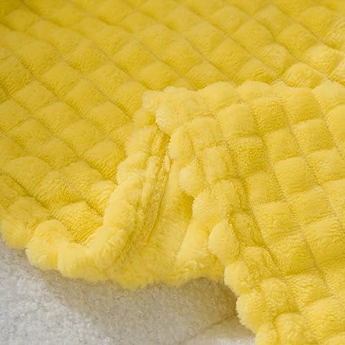 Puncuntex Yellow Throw Blanket 50"×60",Super Soft Flannel Fleece Plush Cozy Blanket with 3D Jacquard Square Grid Design Luxury for Couch Sofa Chair - color: Bright Yellow, size: 50"×60"