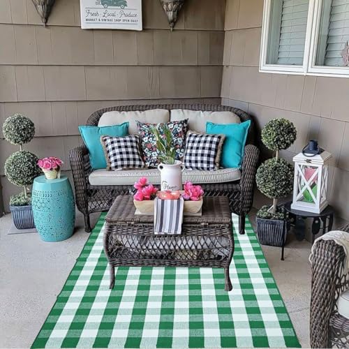 CAINANEL Buffalo Plaid Outdoor Rug Green and White Spring Door Mat Layering Rug Welcome Doormats for Spring Easter Farmhouse Entrance Porch Outdoors Decor - color: Green and White, size: 3' x 5' (Rectangular)
