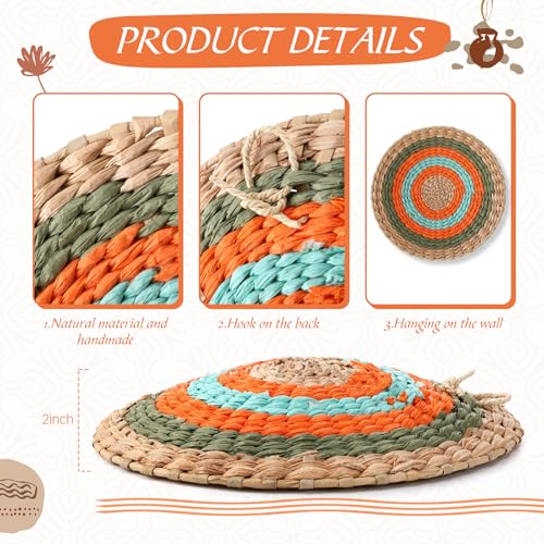 Anglechic 15 Pcs Boho Wall Basket Decor Woven Rattan Seagrass Wall Decor Hanging Rustic Farmhouse Western Art Decoration for Nursery Living Room Bedroom Home Kitchen(Orange Style) - style: Orange Style