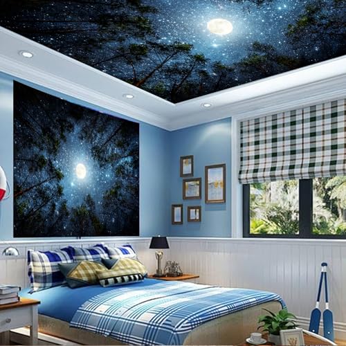 Extra Large Galaxy Forest Tapestry for Bedroom Ceiling 118" X 98", Big Space Night Starry Sky Blue Tapestry Aesthetic, Oversized Milky Way Moon Stars Backdrop Wall Hanging for Dorm Living Room Decor - color: Galaxy Forest Tapestry, size: 118"L x 98"W