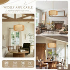 23 inch Natural 5 Light Rattan Light Fixture Woven Pendant Lights Rattan Farmhouse Chandeliers Fabric Shade Boho Chandelier for Dinning Room Kitchen - color: 23"-Natural-Prism