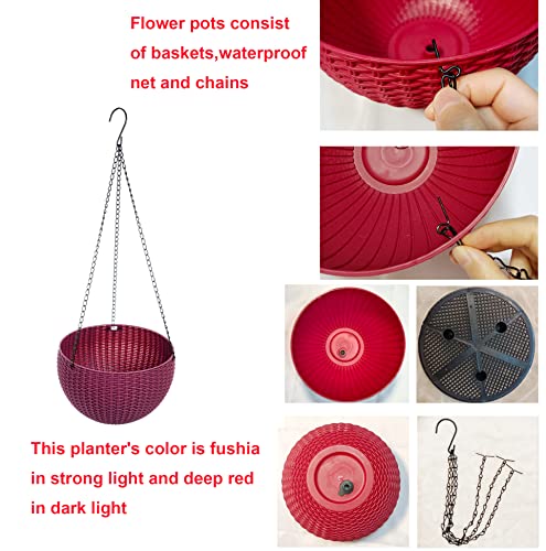 Hanging Basket Plastic Flower Pot Round Resin Garden Hanging Planter for Indoor Outdoor Plants 2 Pack Mulberry - color: 8 Inch Fushia