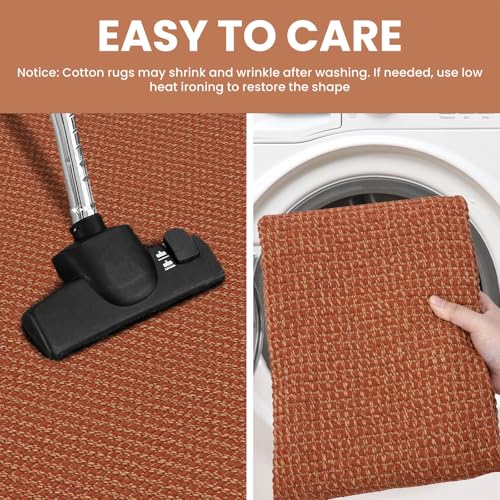 IOHOUZE Washable Runner Rug 2x5 Non Slip Runners for Hallways Entryway Runner Indoor, Kitchen Throw Rug Woven Cotton Floor Carpet for Hall Entrance Bedroom, Burnt Orange/Tan - color: Brunt Orange/Tan, size: 2' x 5' (Runner)