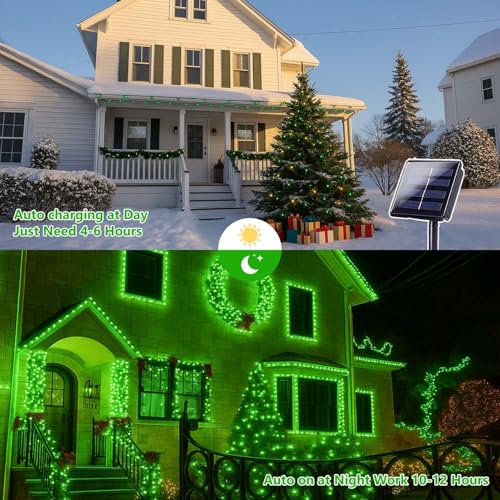 Extra-Long 144FT Solar String Lights for Outside, 2 Pack 400LED Solar St. Patrick's Day Lights Waterproof, Copper Wire 8 Modes Twinkle Fairy Lights Outdoor for Tree Garden Party Xmas Decor (Green) - color: Green, size: 2 Pack-400LED