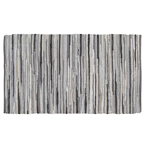 Cotton Hand Woven Chindi Rug 3x5 Feet - Charcoal, Farmhouse Stripe Reversible Throw Indoor Decorative Carpet Ideal for Hallway, Kitchen, Living Room | Grey Large Area Floor Rag Rugs for Patio - color: Charcoal, size: 3 x 5 feet