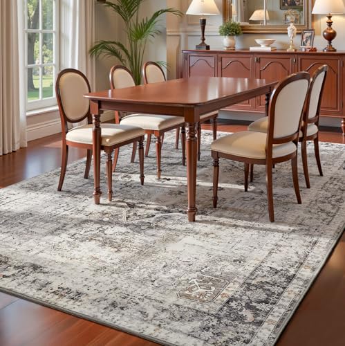 YOH Boho Washable Rug 4x6, Charcoal Gray Vintage Non Slip Area Rug, Distressed Indoor Carpet for Living Room Bedroom Kitchen Office - color: Charcoal Gray, size: 4' x 6' (Rectangular)