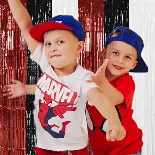 TONIFUL Black Red White Door Streamers,Black Red and White Photo Booth Backdrop Metallic Streamers Foil Fringe Curtain for Birthday,New Year,Graduation,Grad,Baby Shower Party Streamers Decoration - color: Black Red White