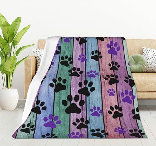 HGOD DESIGNS Dog Paw Throw Blanket Rustic Rainbow Woodgrain Black and Purple Dog Paw Soft Blankets and Throws 40x50 Inch Caring for Women Men - color: Dog Paw, size: 40x50 inch