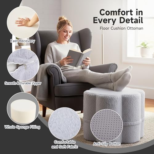 Tiita Floral Pouf Ottoman, Foot Stools Ottoman with Foam Chunk Filling, Puff Foot Rest for Couch, Living Room, Kids Room, Grey - color: Flower Grey
