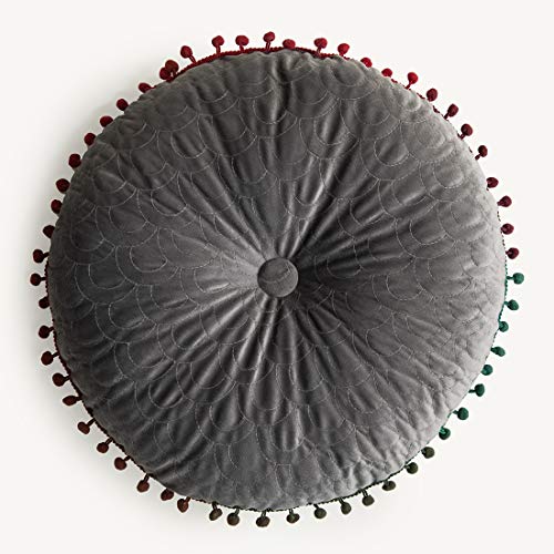 vctops Velvet Soft Round Chair Pads Cute Gradient Pom Pom Indoor Dining Chairs Cushion (Grey, Diameter 16") - color: Gray, style: Diameter 16 Inch