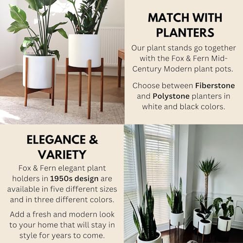 Fox & Fern Mid Century Tall Plant Stand — 10 Inch Fixed Size Raised Wooden Plant Stand for Indoor Planters (Not Included); Modern Flower Pot Holder with Plug In Design; Easy to Assemble - Acacia - color: Acacia Tall, size: 10 Inch - Fixed