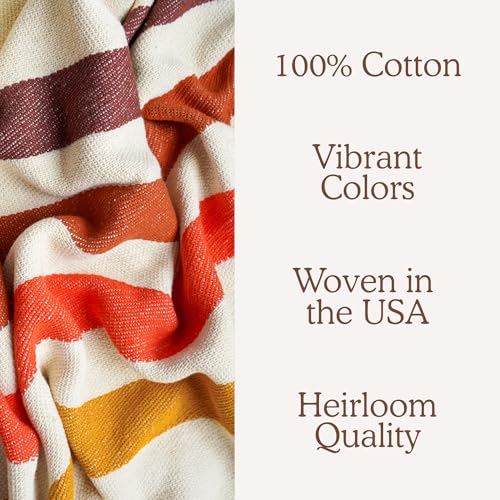 Canyon Glow Striped Afghan Throw Blanket | Thick & Cozy | Cotton USA Made (73x48) - color: Canyon Glow