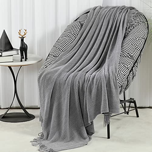 Blagic Grey Throw Blanket for Couch Soft Farmhouse Chenille Boho Throw Blanket with Tassels Home Decorative Lightweight Throw Blankets, Throws for Bed/Chair/Sofa, Stripe Textured (Light Grey,50"x60") - color: F-grey, size: 50 × 60 in