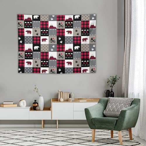 ZhiRain Cabin Retro Rustic Lodge Tapestry Wall Hanging Bear Country Hunting Wild Animal Plaid Check Tapestries Home Decor for Living Room Bedroom Farmhouse Apartment Dorm 30"x40" - color: Cabin-1, size: 30"L x 40"W