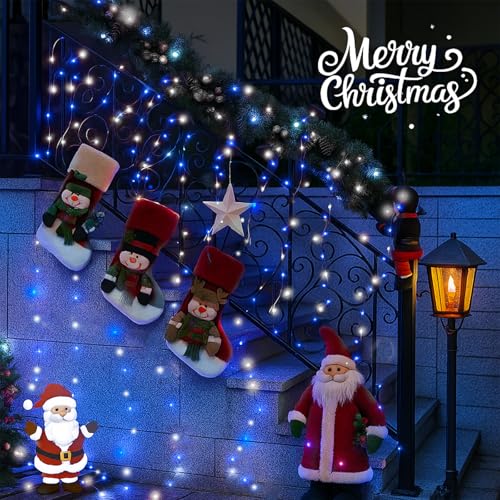 Extra-Long 144FT Solar String Lights for Outside, 2 Pack 400LED Solar Fairy Lights Outdoor Waterproof, Copper Wire with 8 Modes Solar Powered Twinkle Lights for Tree Party Xmas Decor (Blue and White) - color: Blue and White, size: 2 Pack-400LED