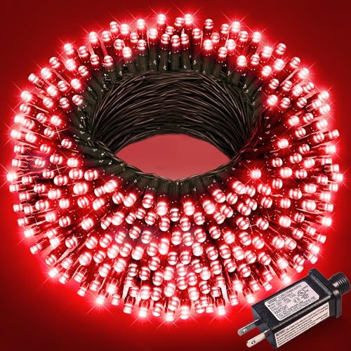 100FT 300 LED Christmas Lights Outdoor, Plug in String Lights for Outside Waterproof with 8 Modes, Connectable Green Wire Fairy Twinkle Lights for Indoor Patio Garden Xmas Holiday Decorations, Red - color: Red, size: 100FT 300 LED
