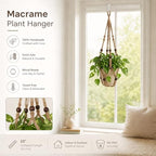 Macrame Plant Hanger Indoor, 23" No Tassel Hanging Plant Holder, Sturdy Flower Pot Holder with Hooks - Brown (Pot NOT Included) - color: Brown, size: 23"-1pc