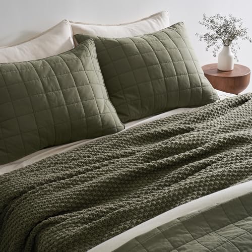 EVERGRACEHOME Chunky Polyester Knit Throw Blanket for Couch, Soft Luxurious Oversized King Moss Stitch Blanket for Bed, Large Cozy Farmhouse Knitted Throw for Sofa, Olive Green, 92" x 108" - color: Olive Green, size: 108" X 92"
