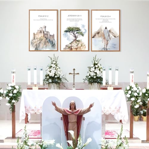 CHDITB Christian Bible Verse Framed Canvas Wall Art Set Of 3, Jesus Wall Decor, Scripture Jesus Wall Painting, Inspirational Biblical Art Prints For Dining Room Living Room Church (12X16 Inch) - color: Bible wall art