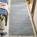 SAFAVIEH Natural Fiber Collection Runner Rug - 2'6" x 8', Blue, Handmade Boho Fringe Woven Jute, Ideal for High Traffic Areas in Living Room, Bedroom (NF368E) - color: Blue, size: 2'6" x 8' (Runner)